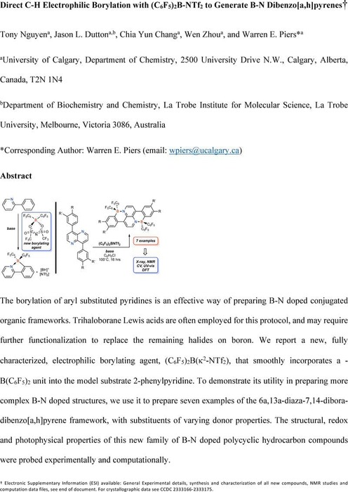 Direct C H Electrophilic Borylation With C F B Ntf To Generate B N