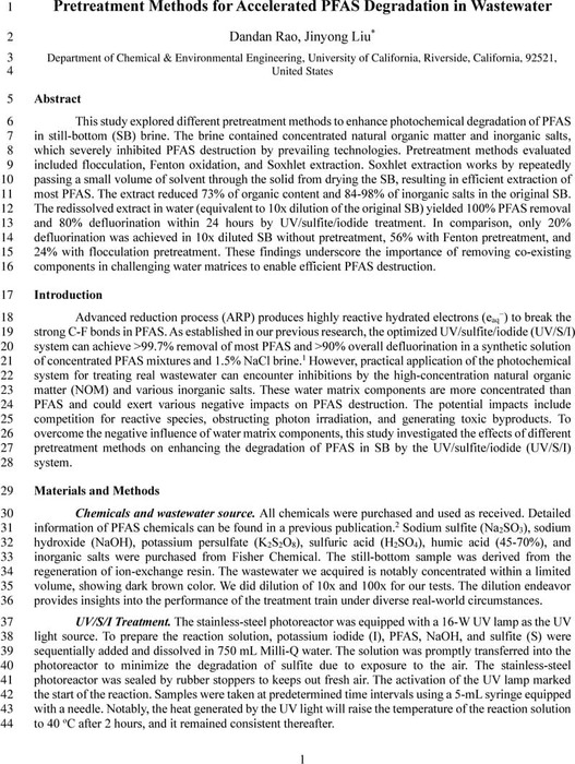 Pretreatment Methods for Accelerated PFAS Degradation in Wastewater ...