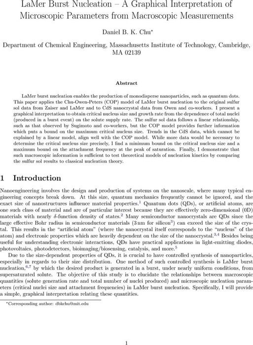 LaMer Burst Nucleation -- A Graphical Interpretation of Microscopic ...