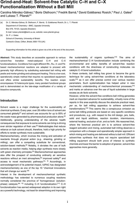 Grind-and-heat: Solvent-free Catalytic C–h And C–x Functionalization 