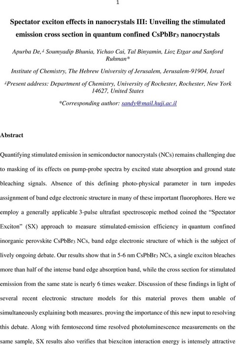 Spectator exciton effects in nanocrystals III: Unveiling the stimulated ...