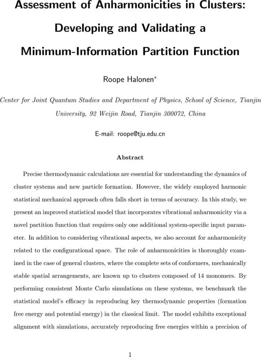 Assessment of Anharmonicities in Clusters: Developing and Validating a ...