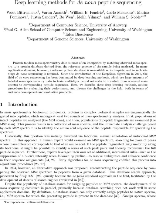 Deep learning methods for de novo peptide sequencing | Theoretical and ...