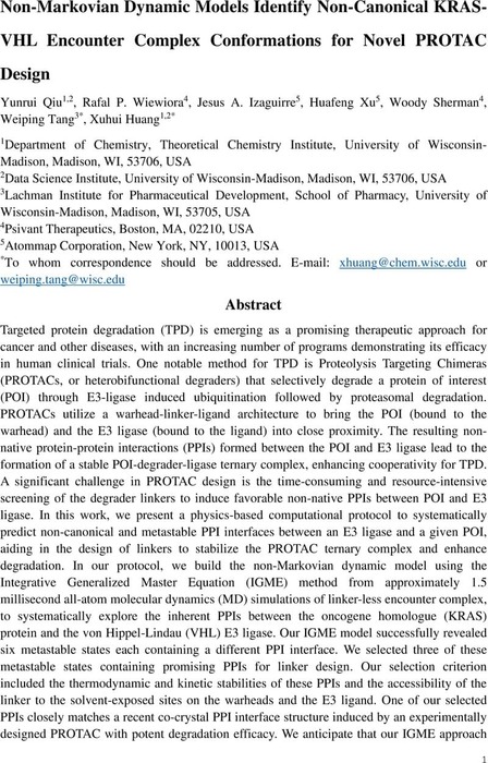 Non-Markovian Dynamic Models Identify Non-Canonical KRAS-VHL Encounter ...