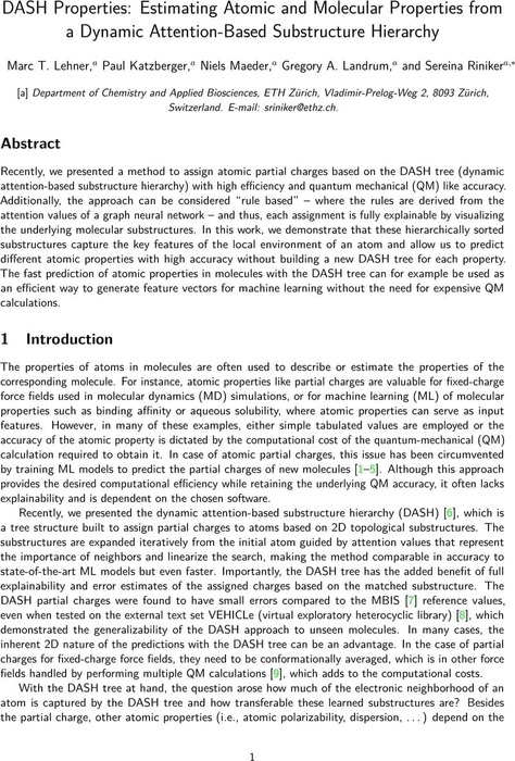 DASH Properties: Estimating Atomic and Molecular Properties from a ...