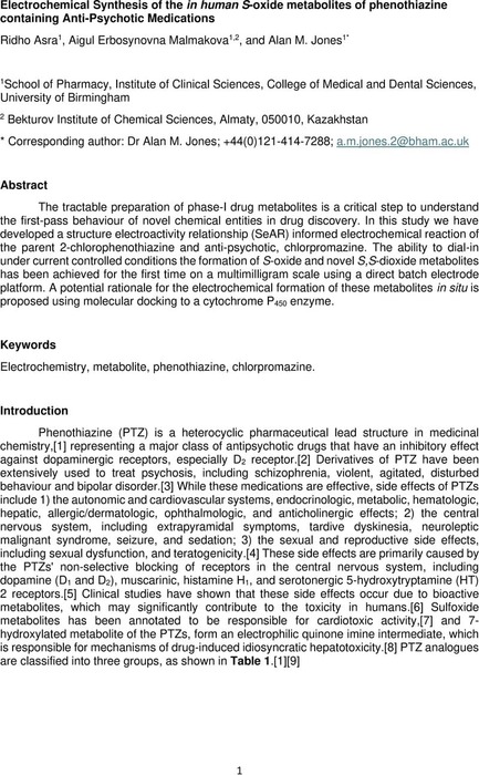 Electrochemical Synthesis of the in human S-oxide metabolites of ...