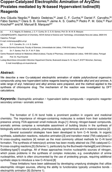 Copper-Catalyzed Electrophilic Amination of ArylZinc Pivalates mediated ...