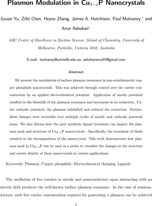 Plasmon Modulation in Copper Phosphide Nanocrystals | Physical ...