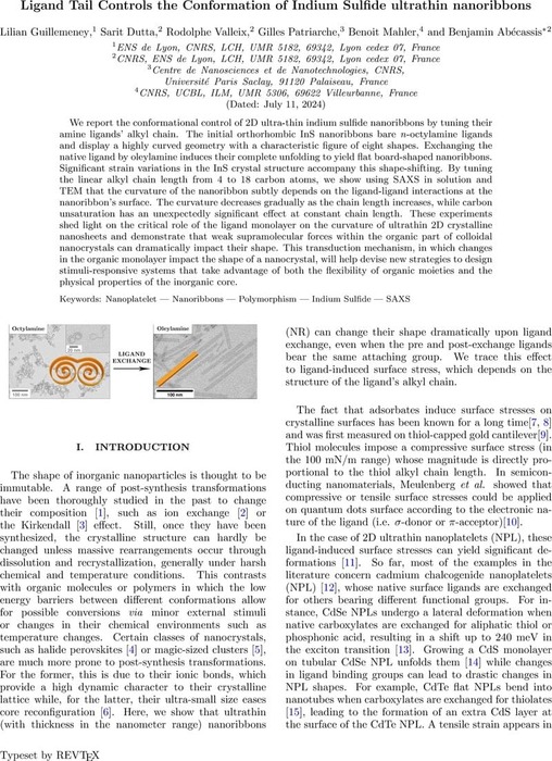 Ligand Tail Controls the Conformation of Indium Sulfide ultrathin ...