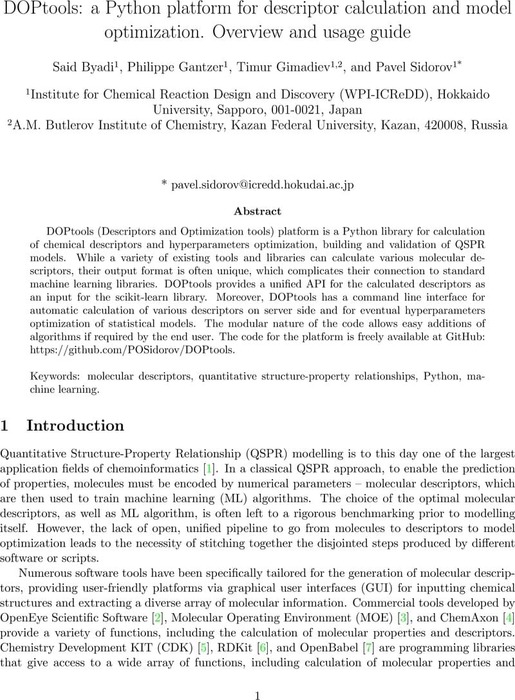 DOPtools: a Python platform for descriptor calculation and model ...