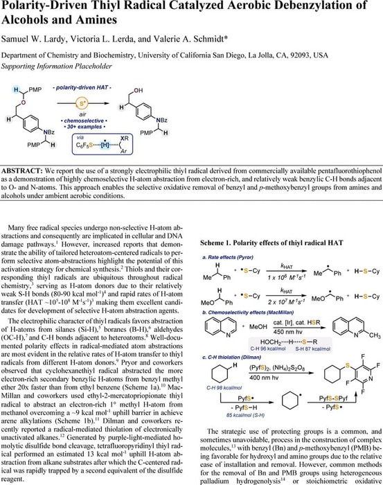 Polarity-Driven Thiyl Radical Catalyzed Aerobic Debenzylation of ...