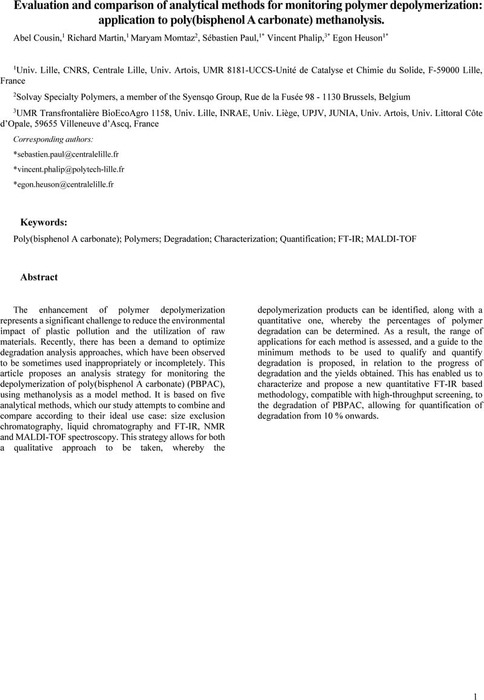 Evaluation And Comparison Of Analytical Methods For Monitoring Polymer