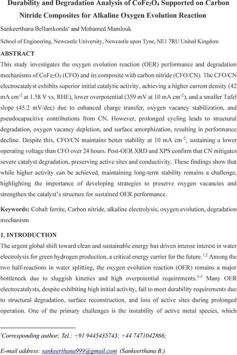 Durability and Degradation Analysis of CoFe2O4 Supported on Carbon ...