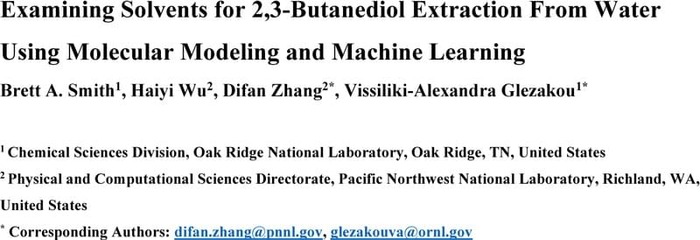 Examining Solvents for 2,3-Butanediol Extraction From Water Using ...